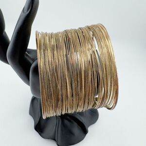 Vintage Wire Wide Gold Tone Multi-Strand Cuff Bracelet Bohemian Statement Retro